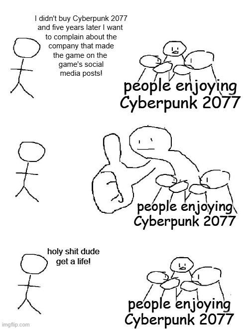 The stick figure meme where a meme is outside a group complaning about things the group does't care bout. in this situation the stick figure outside the group is The Jizzler‬ @lousoul.bsky.social‬ The group is labeled 