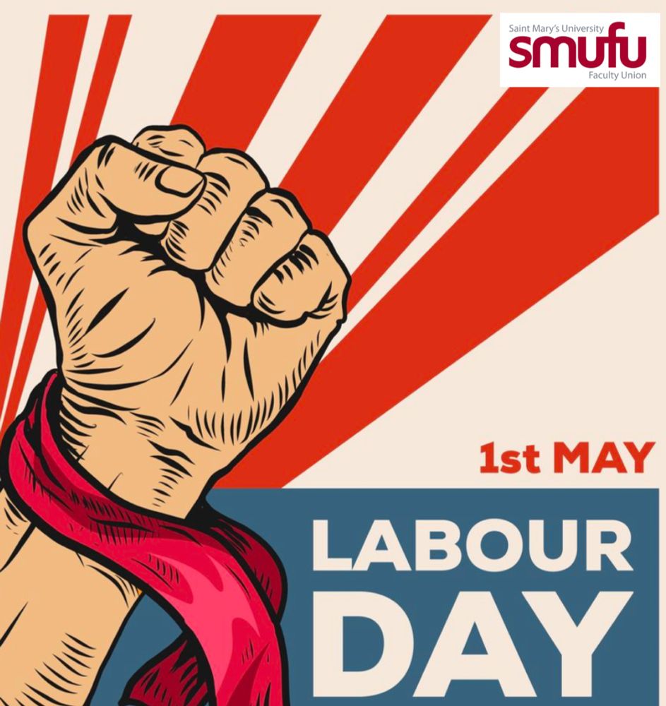 Solidarity poster with a raised fist and text reading 1st May Labour Day SMUFU