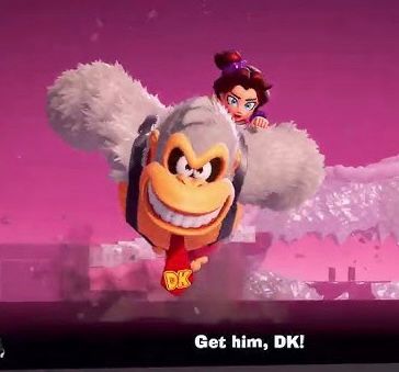 Pauline saying “get him, DK”

DK rushing to beat up an enemy