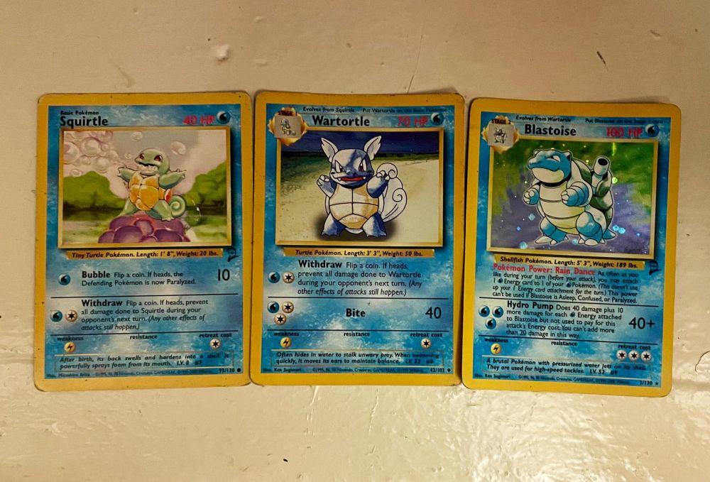 Pokémon card evolution of Squirtle. 