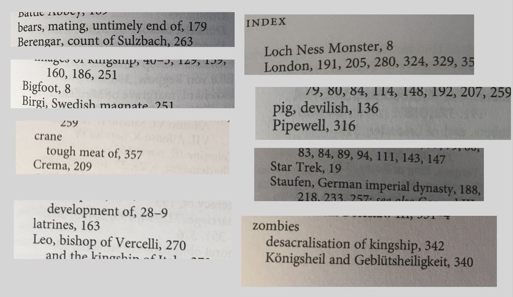 Cuttings from an index, including Bigfoot, Loch Ness Monster and Zombies. 