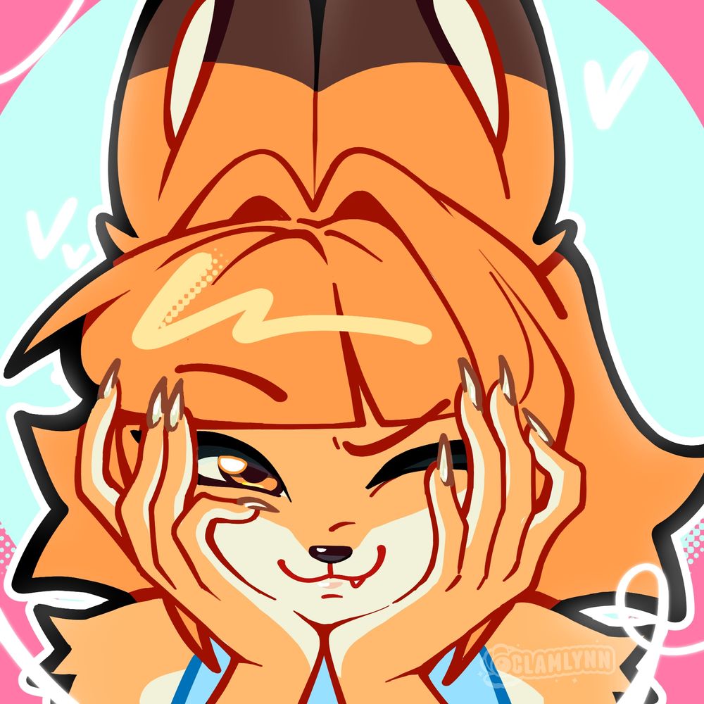 Digital Art portrait of Aiko (OC) holding her cheeks with the palms of her hands as she smiles and winks at the camera. 