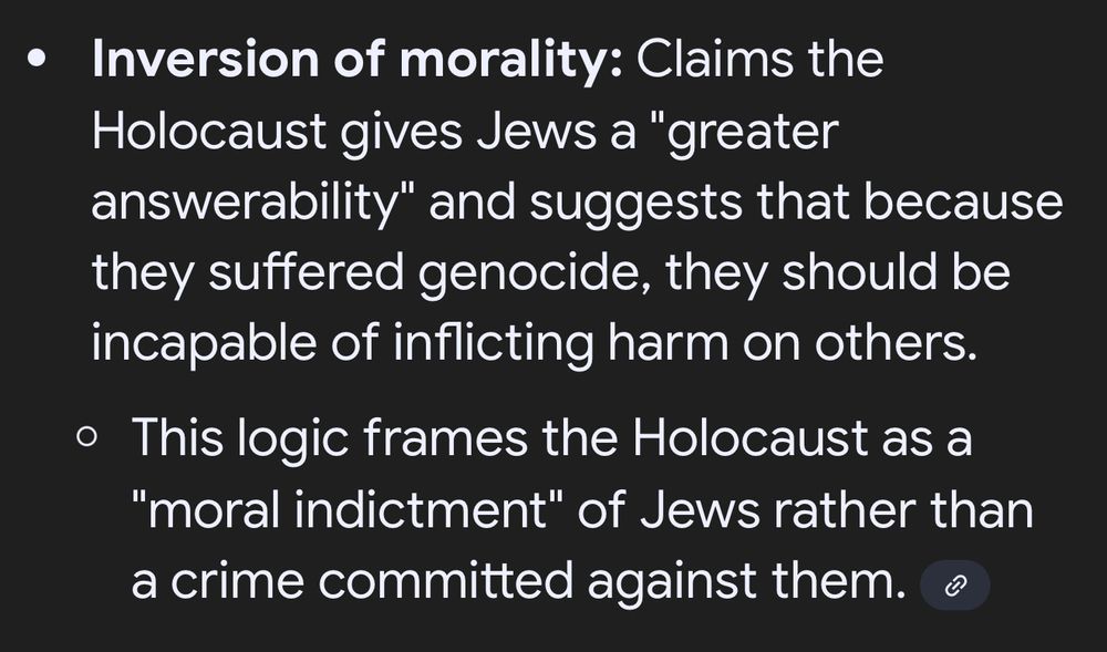 • Inversion of morality: Claims the Holocaust gives Jews a 