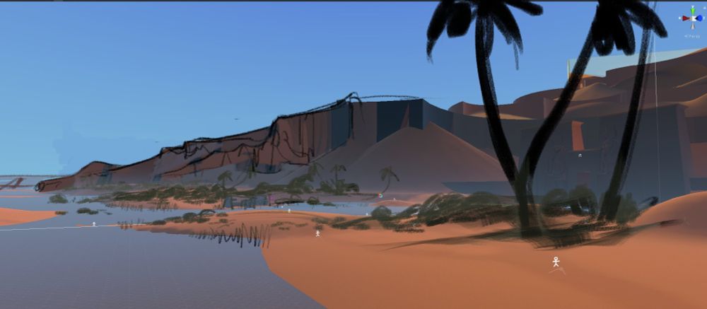 rough paintover of cliffs alongside the Nile for In the Valley of Gods
