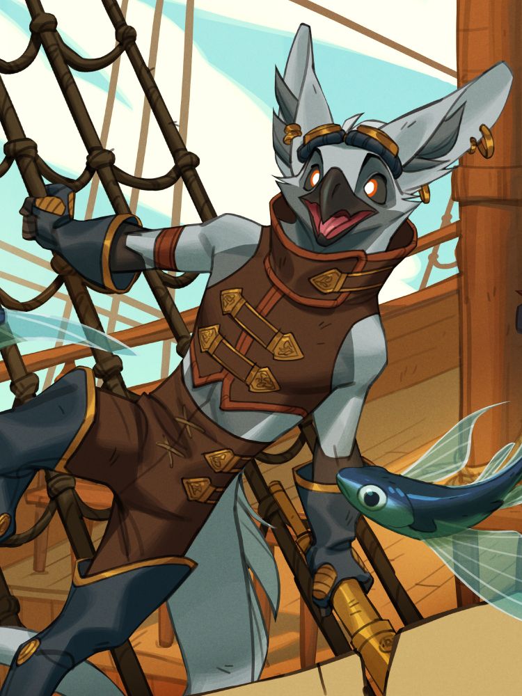 Detail shot of Spike hanging off some rigging.