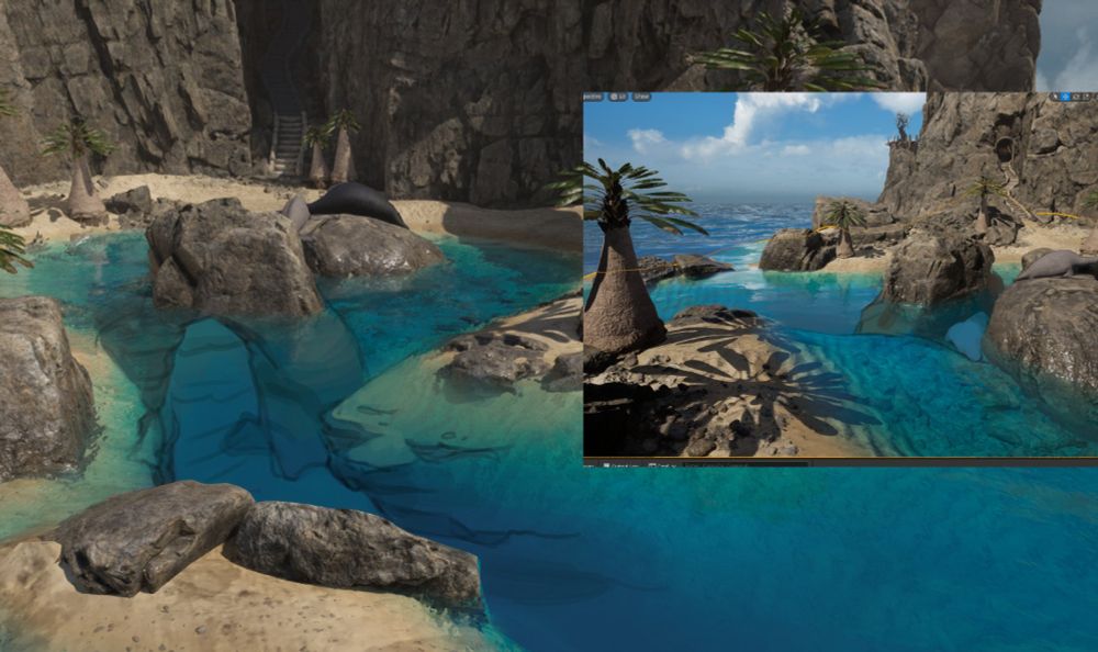 rough paintover of the underwater rock formations in the Sunner lagoon for Riven (2024)