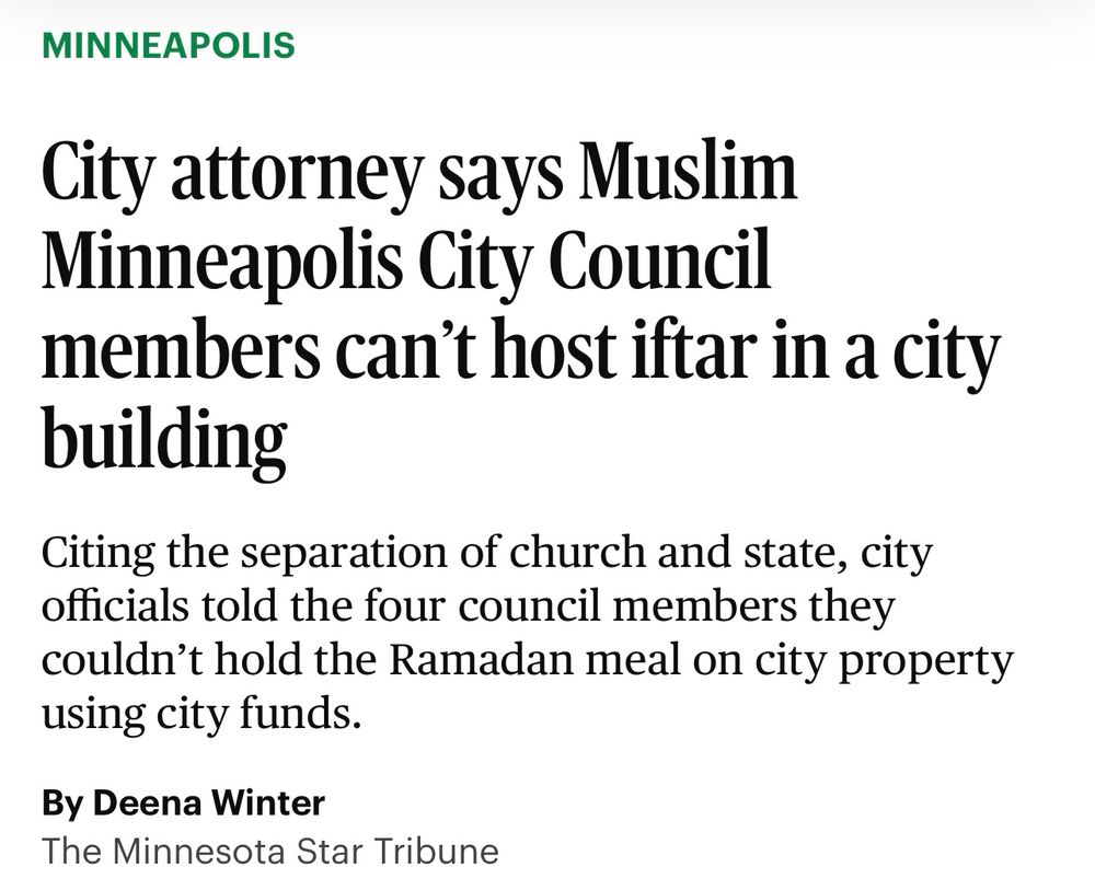 Story from the Minnesota Star Tribune about the cancelled iftar hosted by Muslim Council Members: https://www.startribune.com/minneapolis-city-council-muslim-iftar-cancelled/601235431