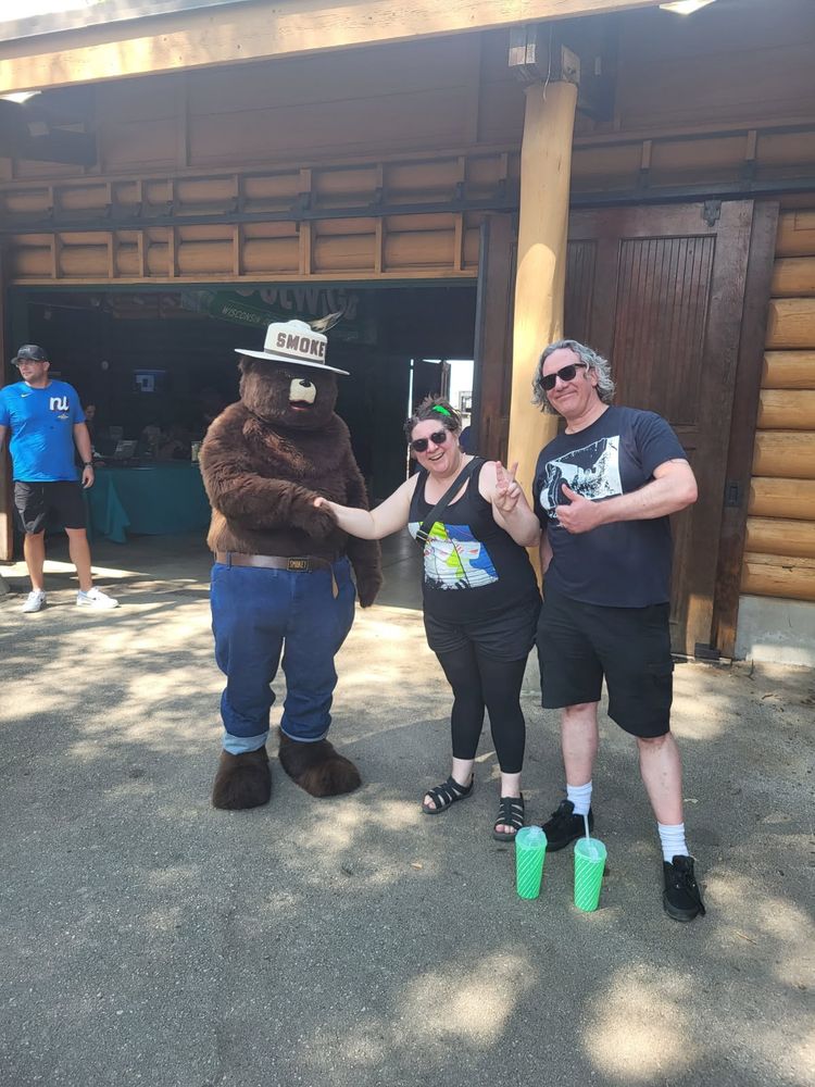 Dixie and me with SMOKEY BEAR, looking great for 81 years old