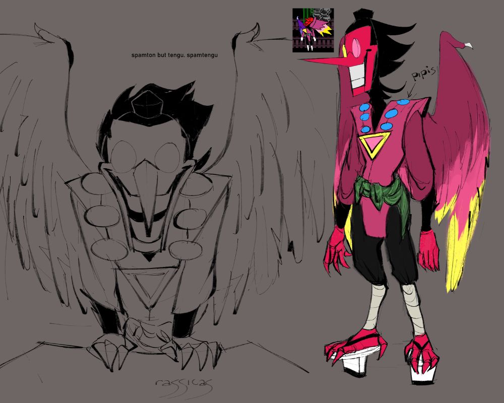design of spamton but a tengu, based on his spamton neo form