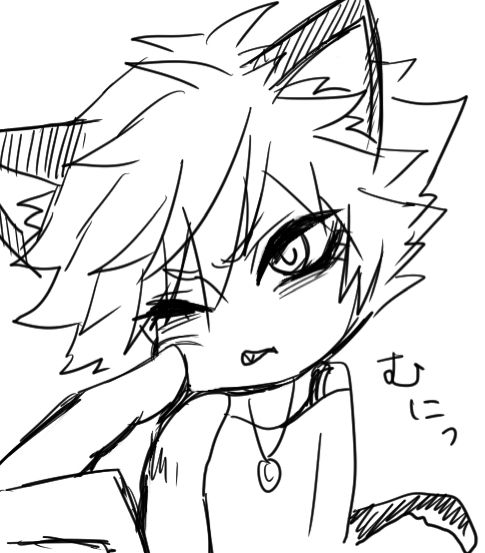 ほっぺた摘まれるにゃん丸の落書き。