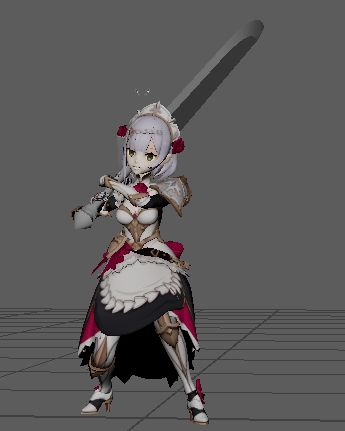 midly posed noelle from genshin impact straining under the weight of a really heavy claymore sword.