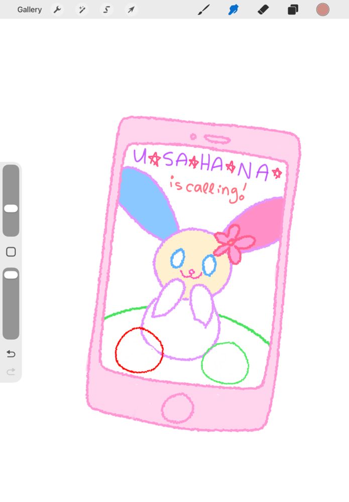 wip drawing of a phone with usahana calling on the screen 