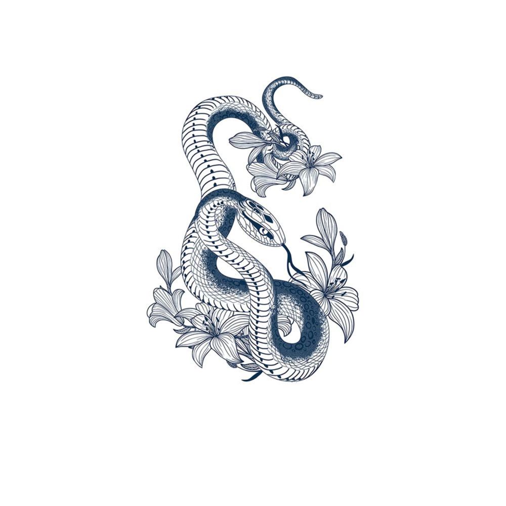 Snake Sticking Out Tongue Flower Flower Tattoos Sale - Kobench Shop