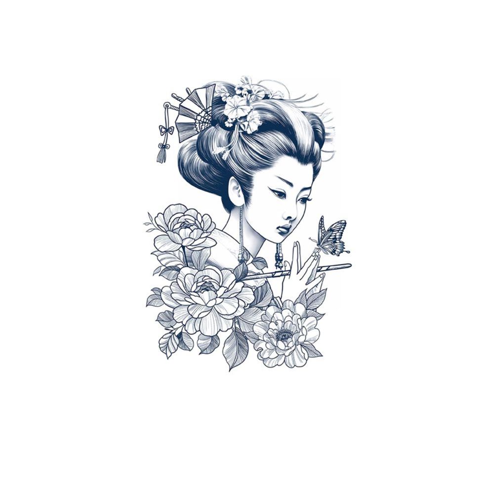 Japanese Woman With Three Flowers Flower Tattoos Sale - Kobench Shop