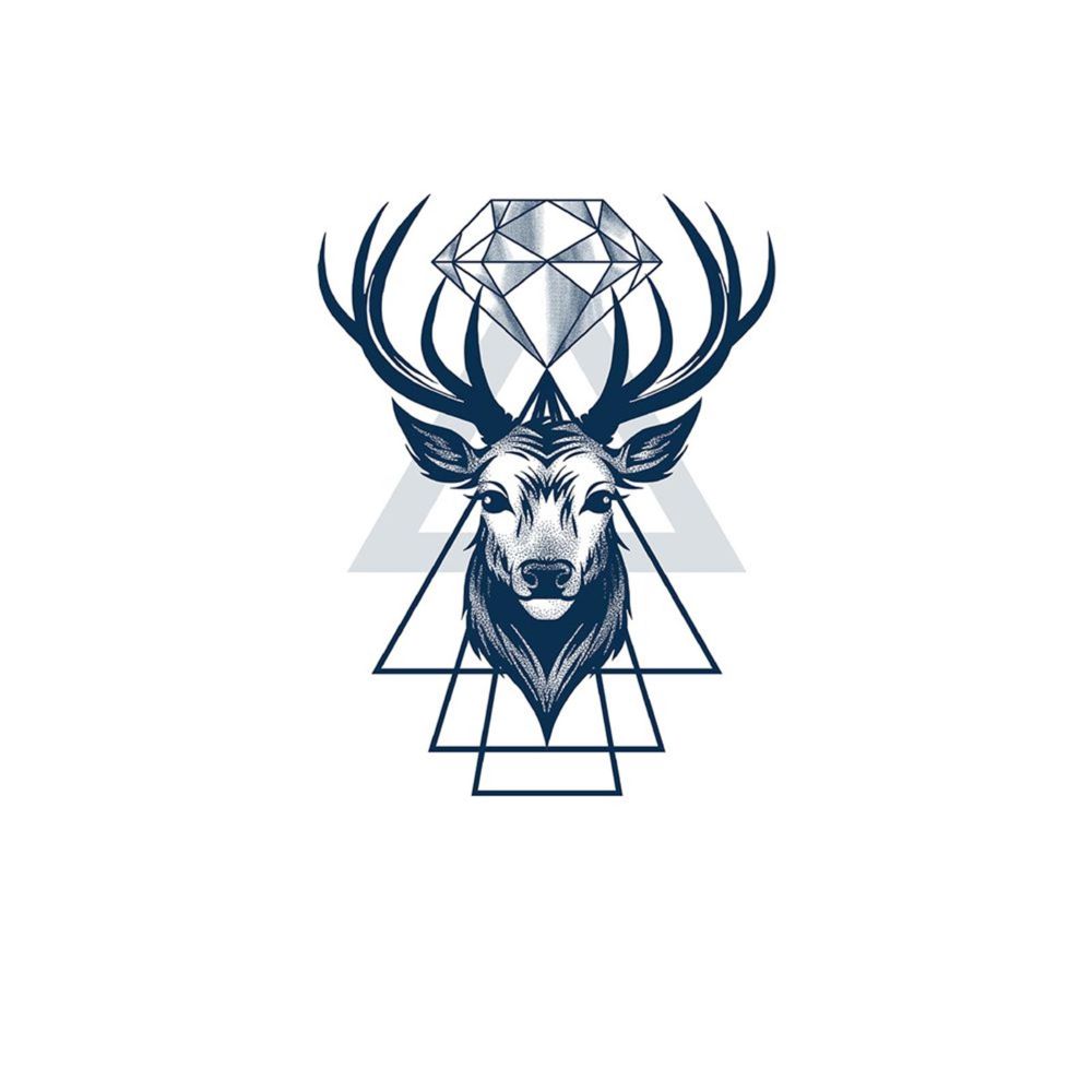 Face-On-Face Deer Head Diamond Deer Tattoos Sale - Kobench Shop