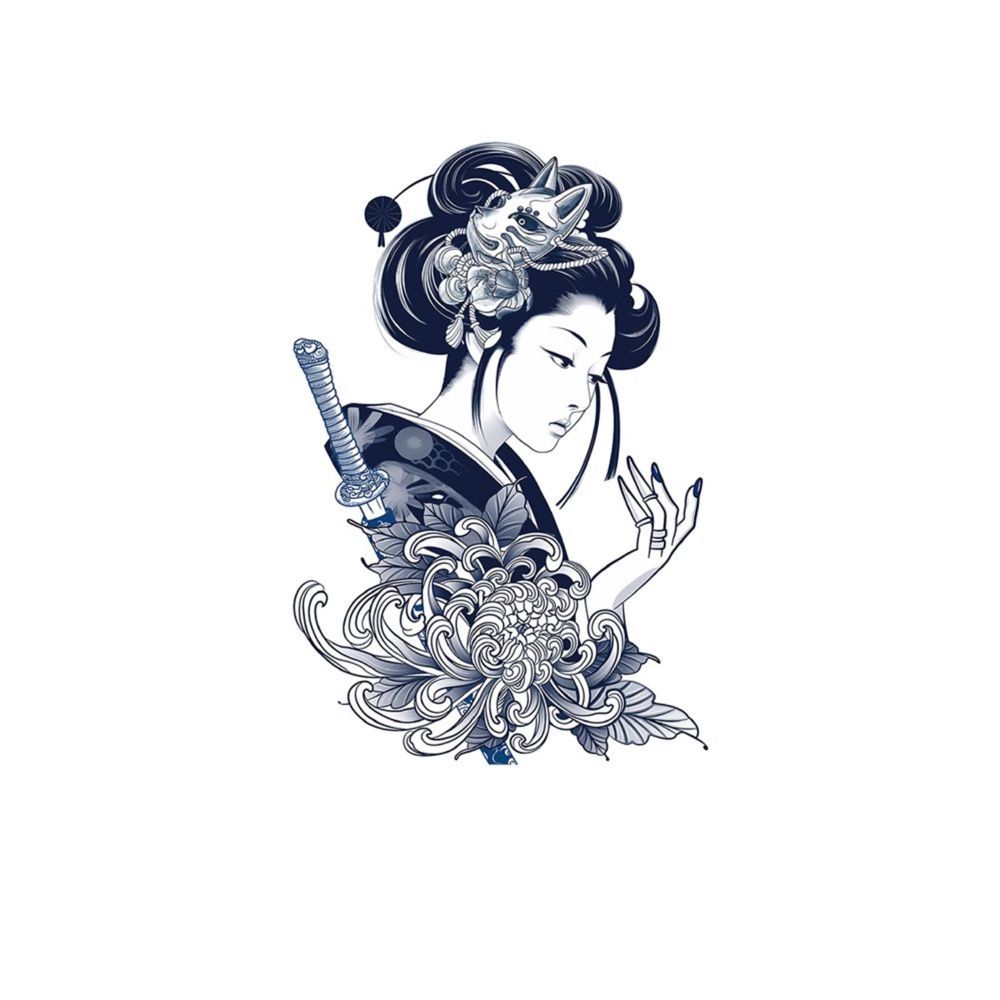 Woman In Kimono Flowers Flower Tattoos Sale - Kobench Shop