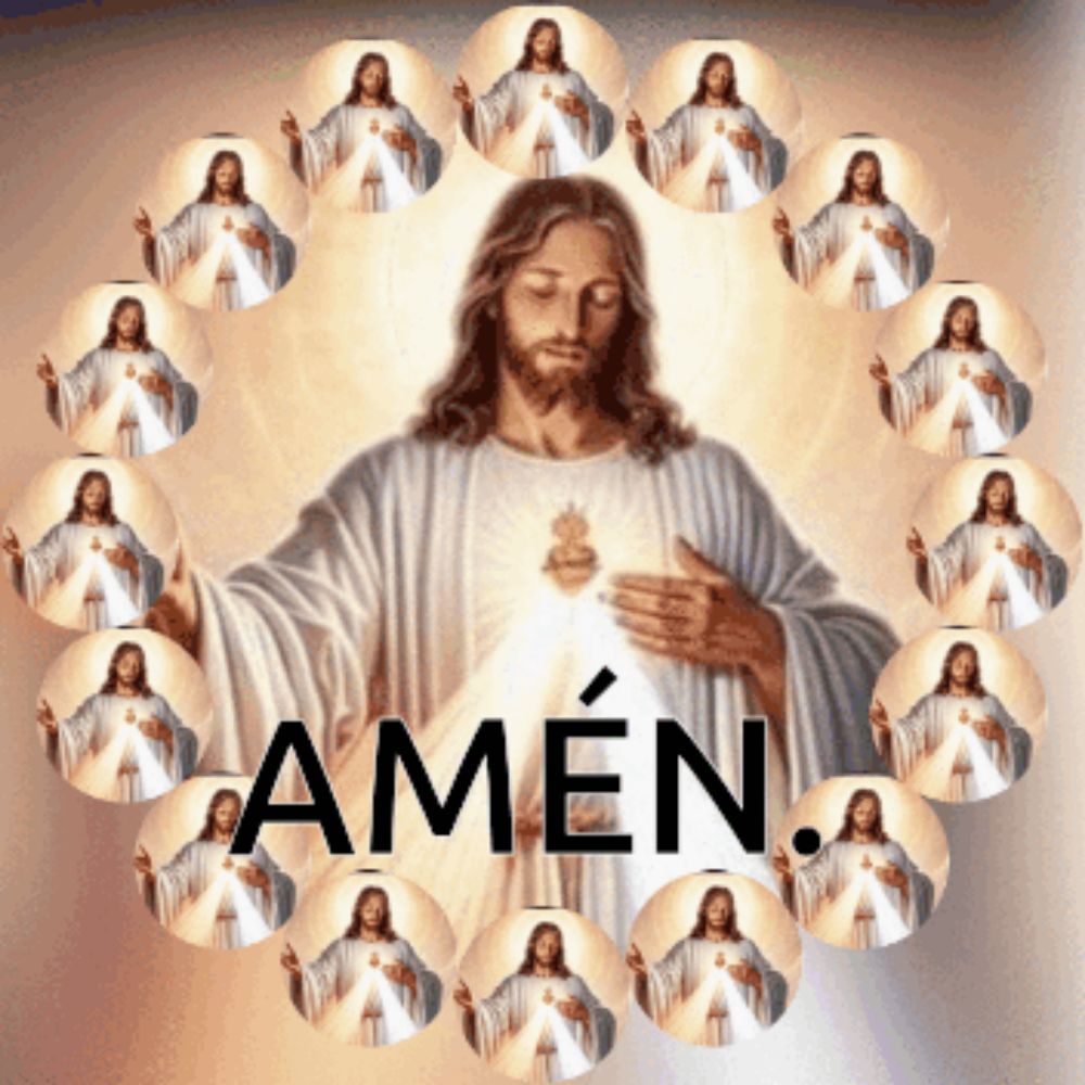 a picture of jesus in a circle with the word amen on the bottom