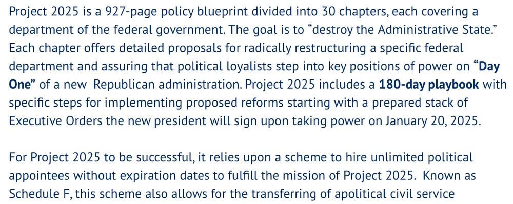 Project 2025 180 day scheme to destroy the Administrative state.  