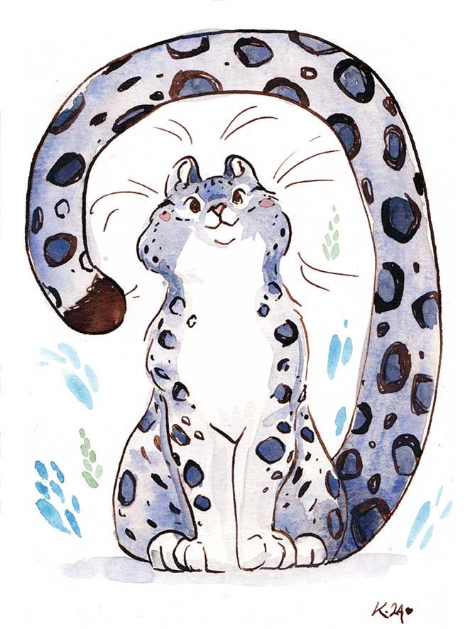 cute snow leopard painting 