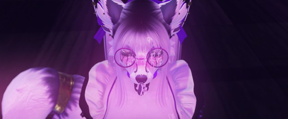 Niku kneeling down in a maid outfit, ruined mascara tear running down her cheeks and her face and glasses covered in cum, looking expectantly towards the viewer. #SecondLife #Nsfw #FurryArt