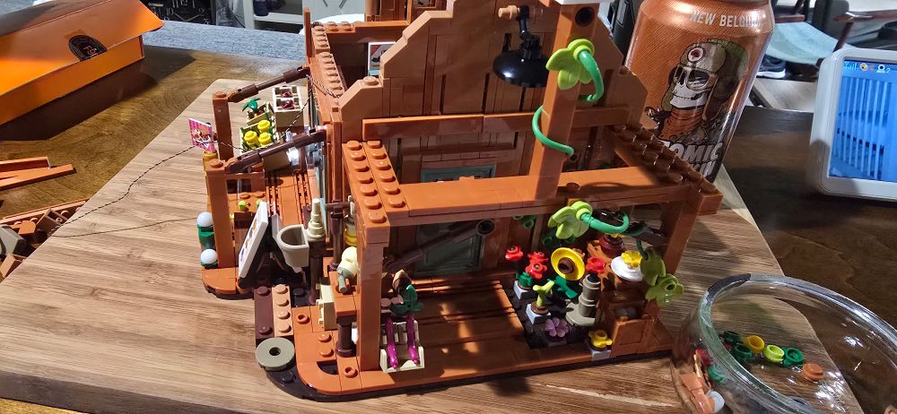 An in-progress not Lego construction model of a farm grocery store