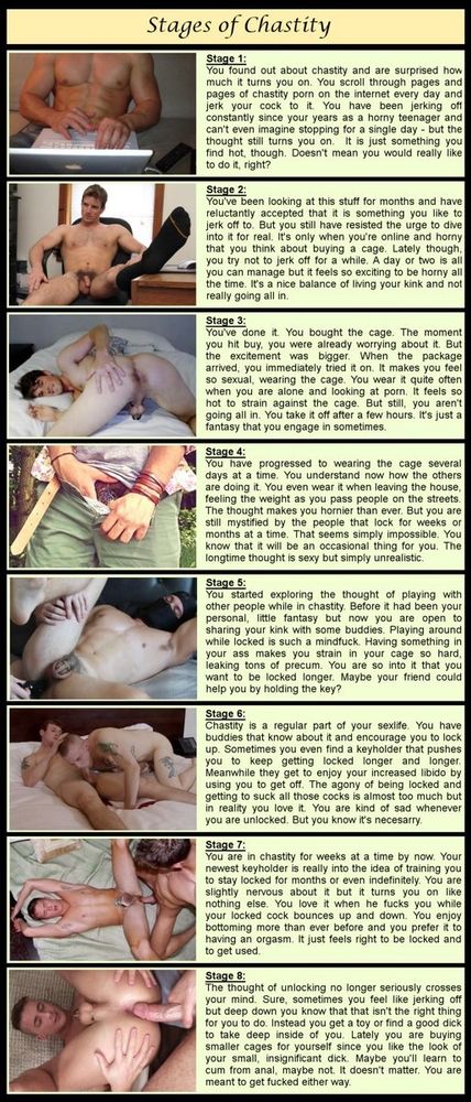 The "Stages of Chastity" meme, which lists 8 stages a guy goes through when he develops his chastity fetish.