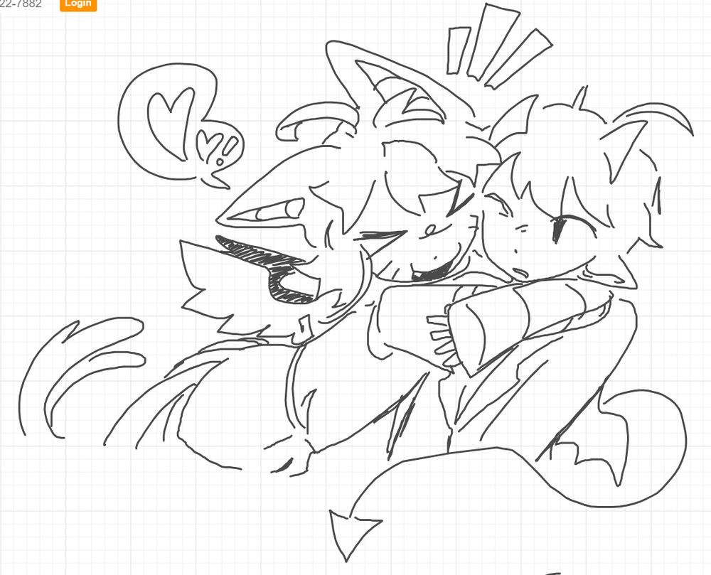 A catboy excitedly hugging a stiff and uncomfortable looking demon guy.