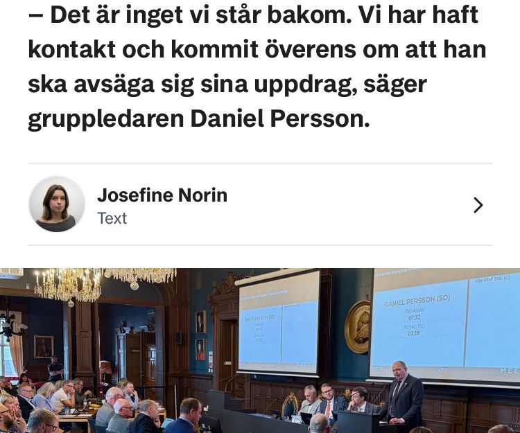 Faksimil från Söderhamnskuriren med pratminuset: det är inget vi står bakom, vi har haft kontakt och kommit överens om att han ska avsäga sig sina uppdrag. 