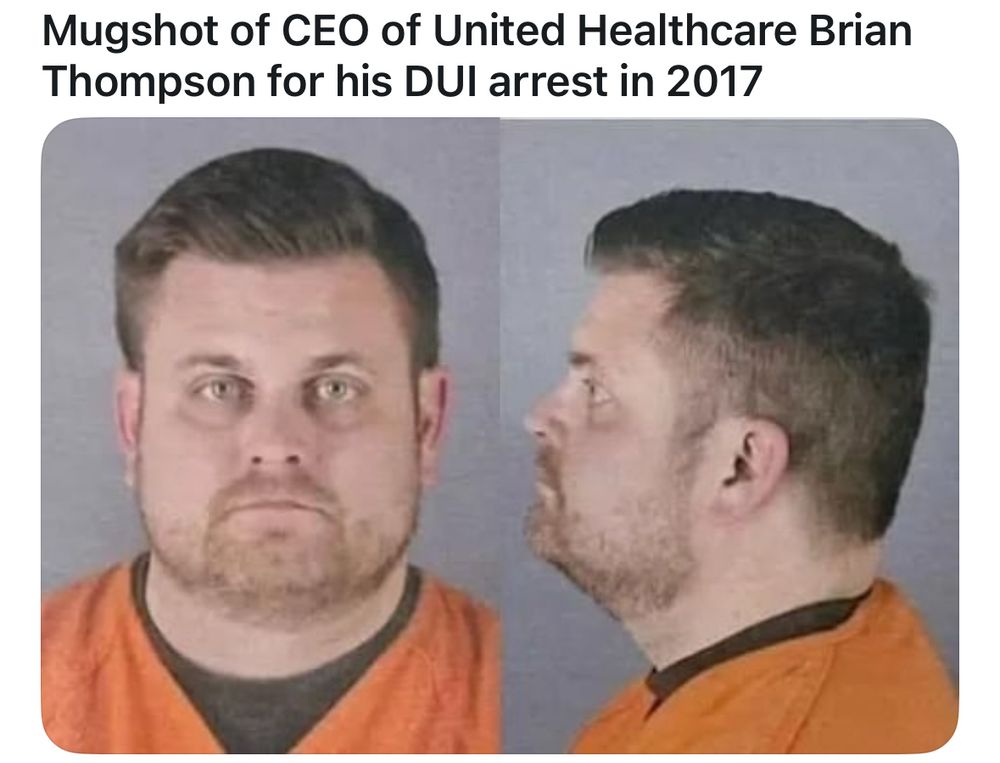 Mugshot of CEO of United Healthcare Brian Thompson for his DUl arrest in 2017