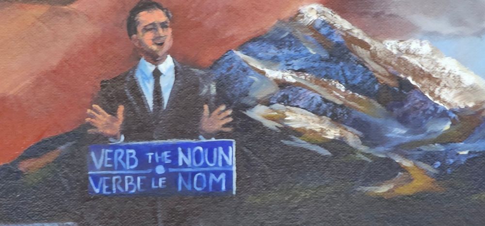 Closeup of the white guy at the podium 