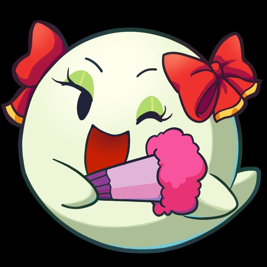 An emote of Lady Bow from Paper Mario. Drawn by @awinnerismi