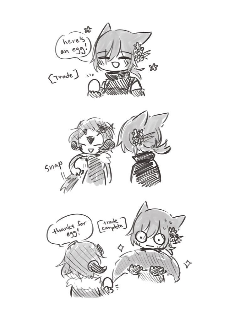 Ark: here's an egg!
[Trade]
Herja happily snaps off her tail
Herja handing it over to Ark: thanks for egg!
Ark wide eyed holding her tail
[Trade complete]