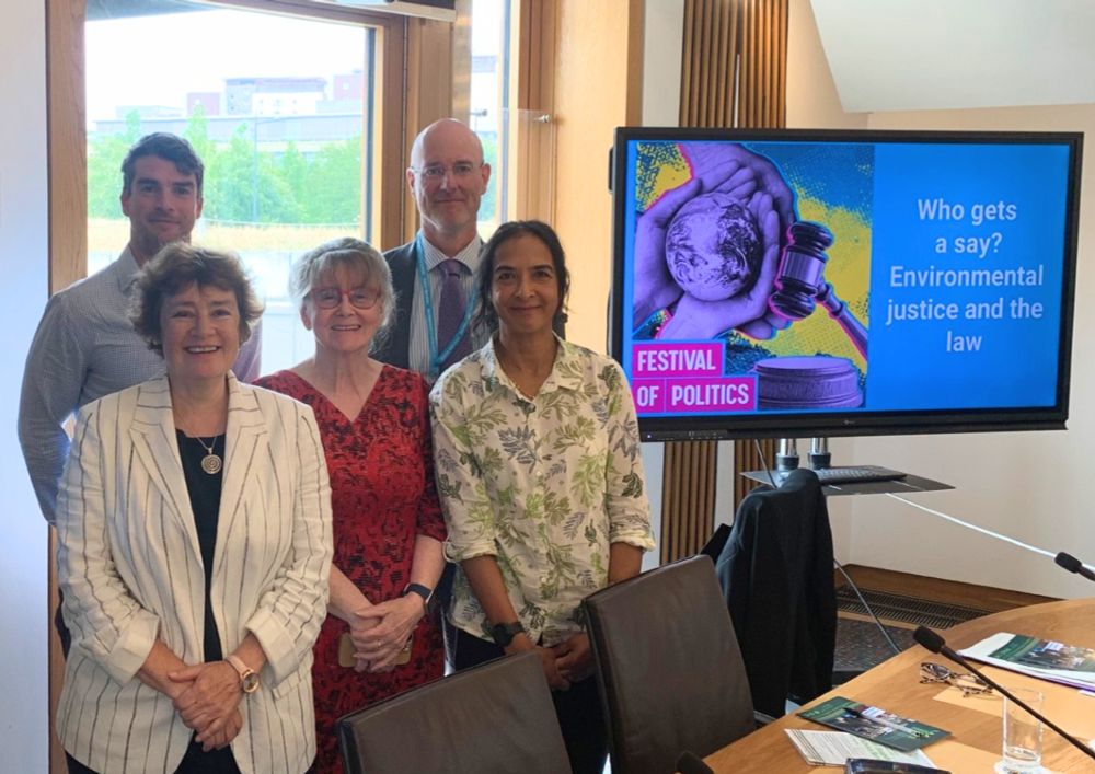Speakers at the Festival of Politics panel event on environmental justice: Sarah Boyack MSP, Professor Jill Belch, Dr Shivali Fifield, David Lintott and Henry Swithinbank. 