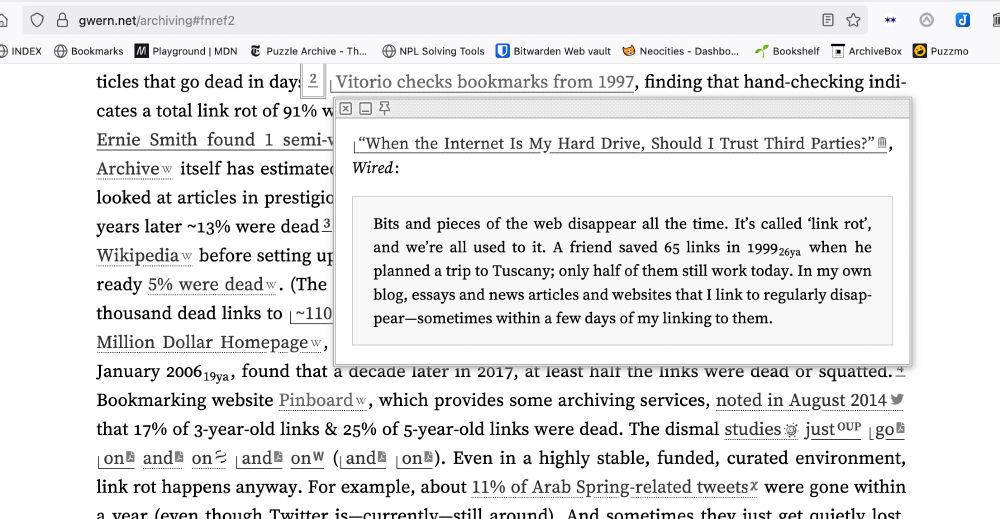a screenshot of a footnote displayed as a pop-up window on gwern.net/archiving