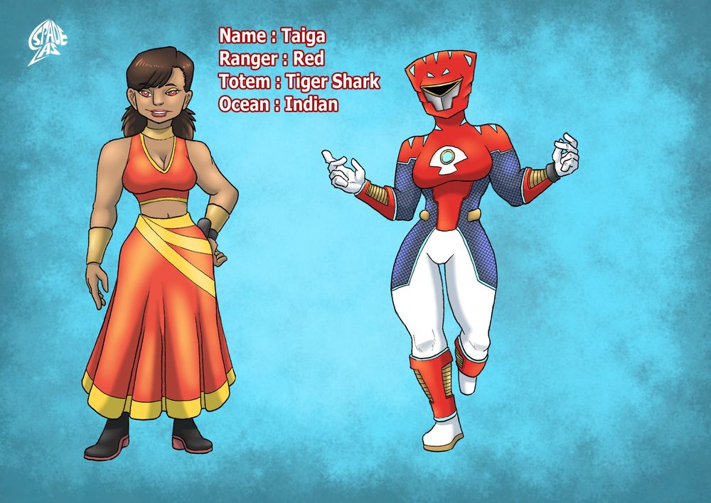 Taiga the red ranger, she is inspired by indian culture. very active she always has to do something, like training in dancing and fighting.