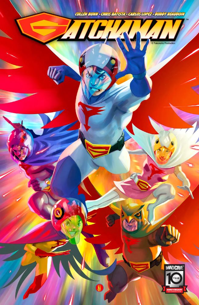 Cover to Gatchaman Vol. 1 by Cullen Bunn, Tommy Lee Edwards, Chris Batista, Daniel Hansen, Sabrina Cintron, Carlos Lopez, Buddy Beaudoin, & John Workman. Cover art by Inaki Miranda.