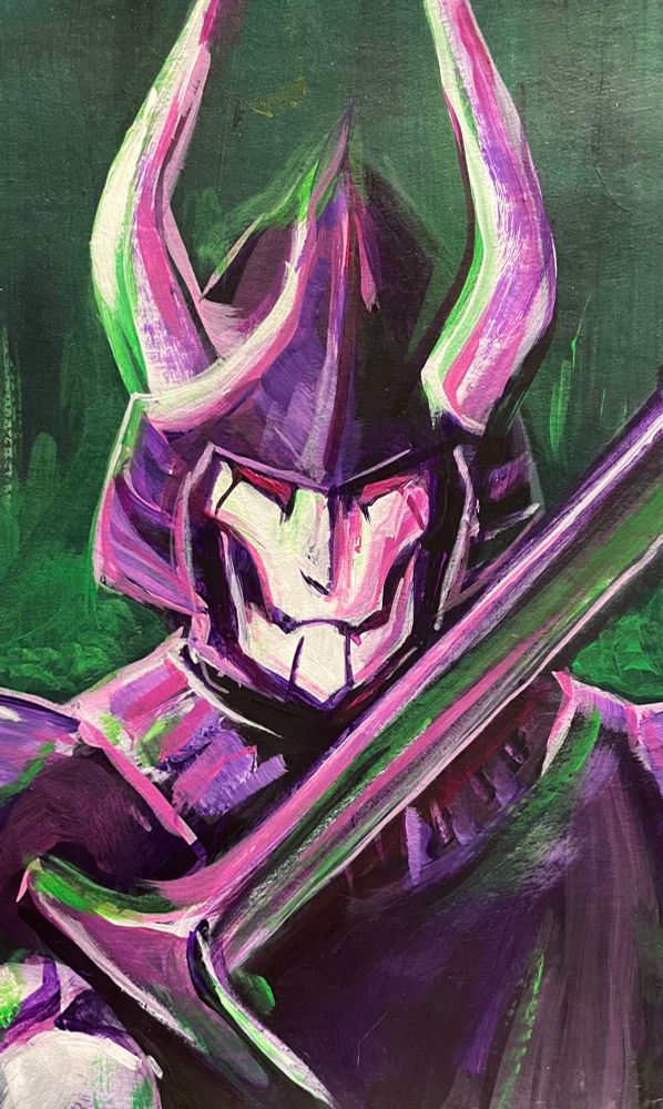 A green and purple portrait of Transformers character Cyclonus, using his design from the IDW comics More Than Meets The Eye series.