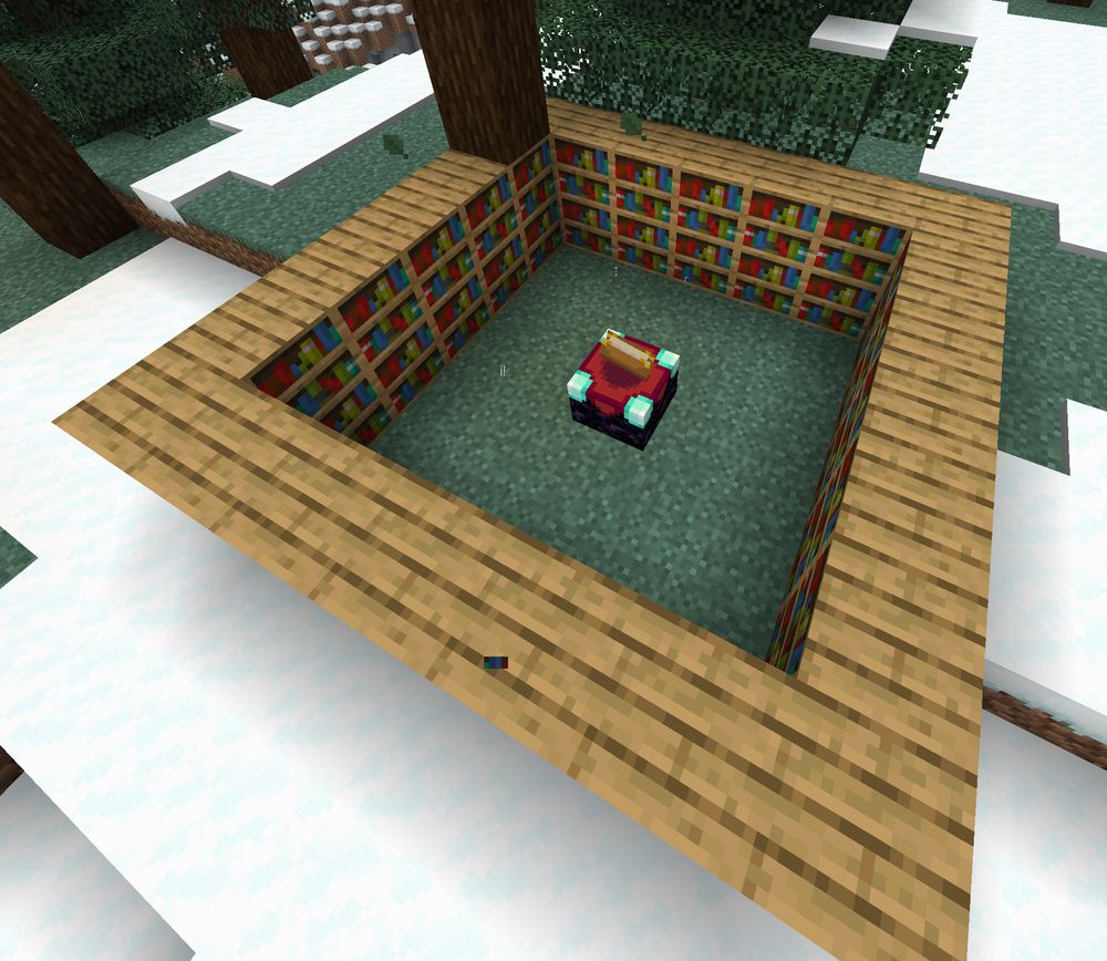 Enchanting Table setup with as many bookshelves as possible.