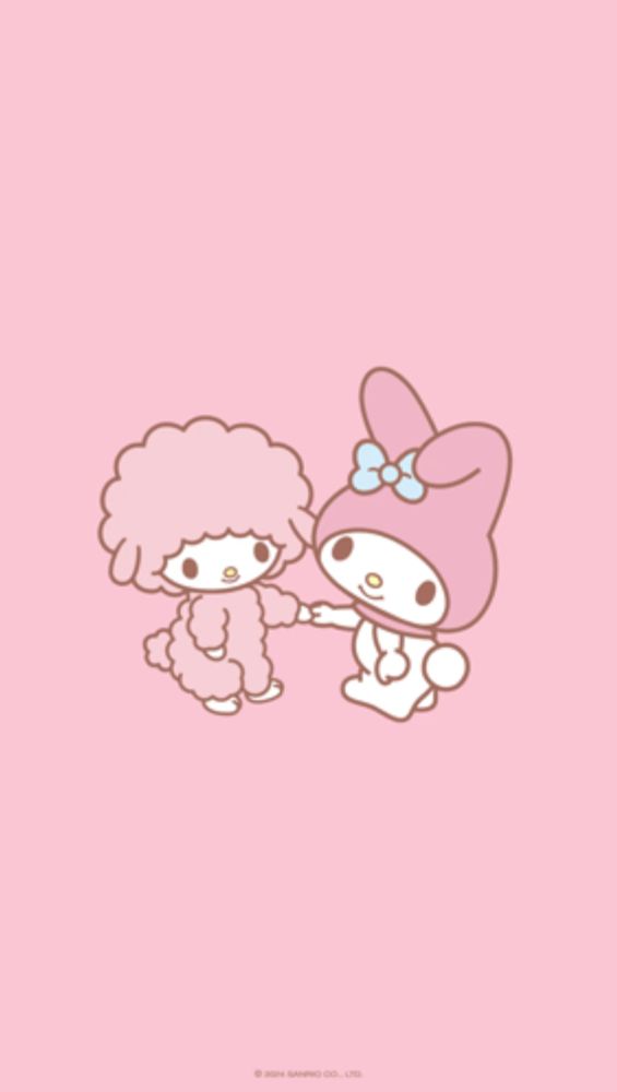 a pink background with a bunny and a sheep in a heart shape