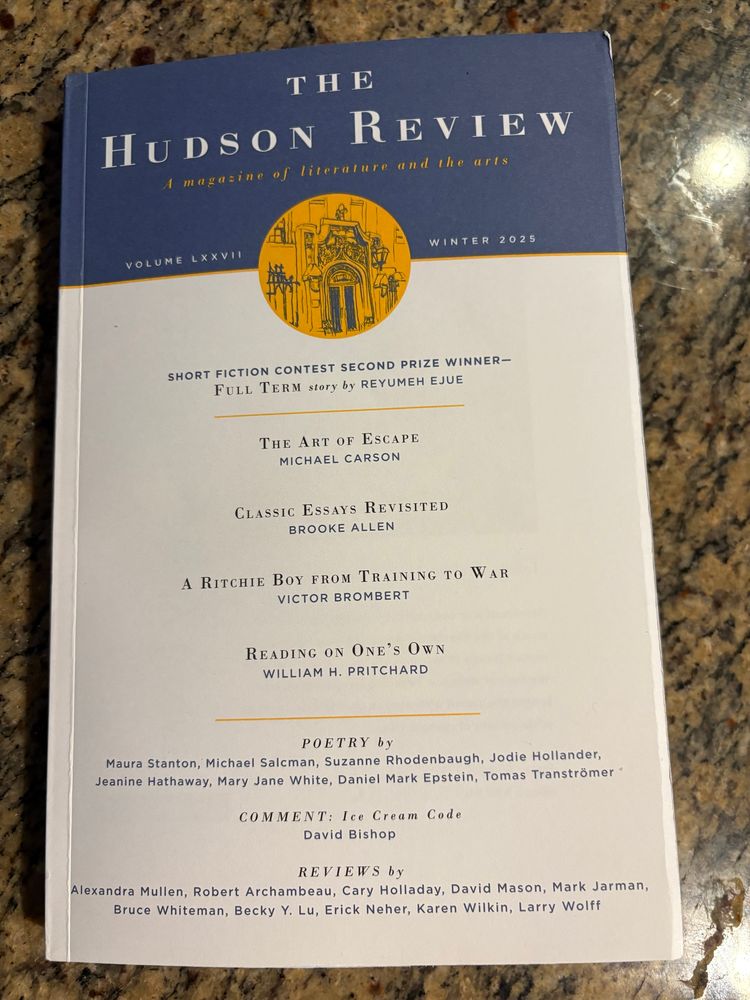 The Hudson Review with Michael Carson’s “The Art of Escape” in it