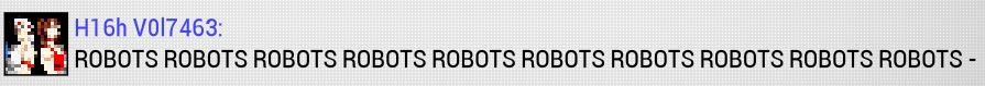 Chat message from Amir in Warframe. The message is "ROBOTS" in all caps repeated several times. He's so real for that.