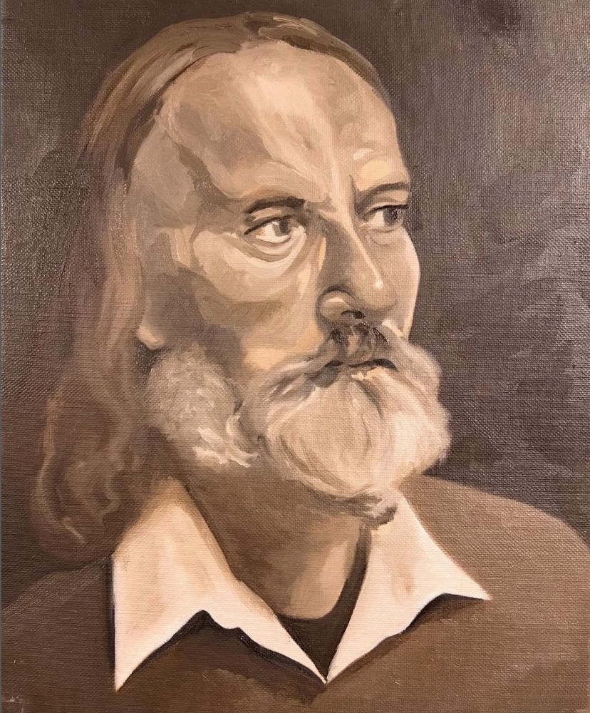Portrait of a man with a beard. Oil painting in sepia tones. Painted very quickly.