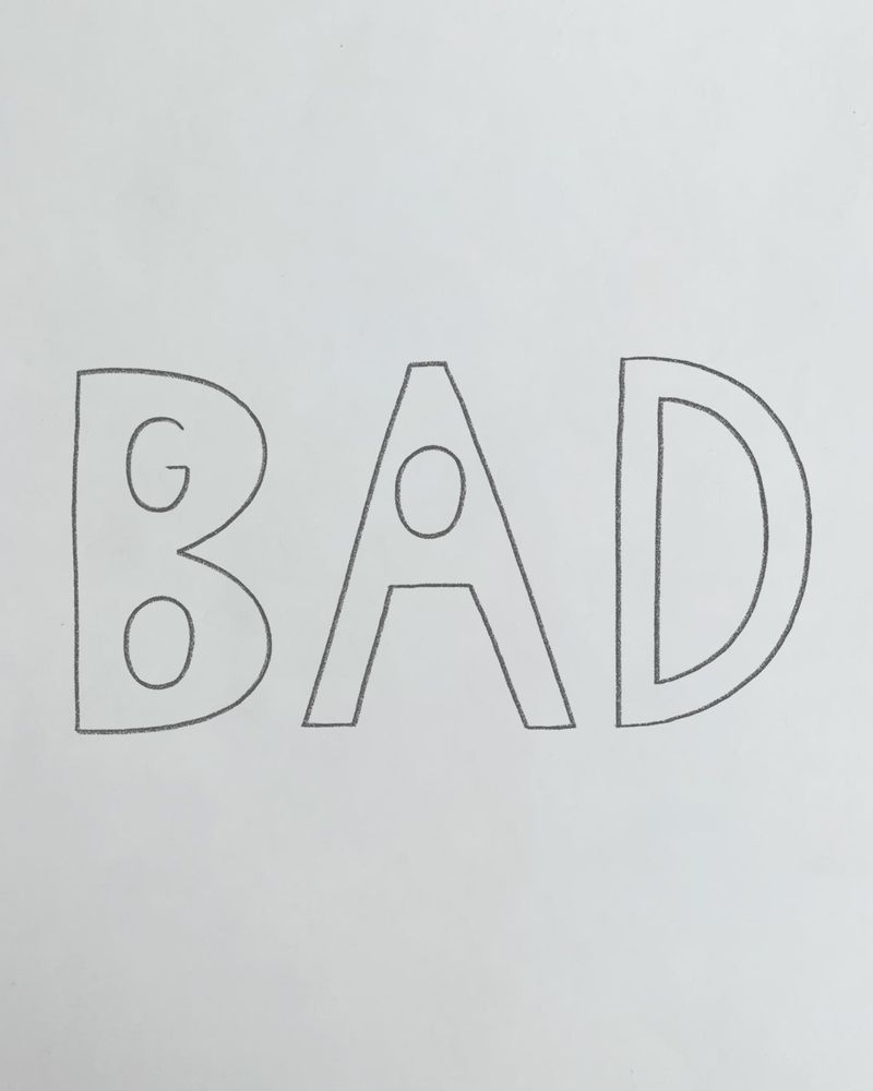Handwritten text depicts the word “Bad”with the word “Good” inside of it