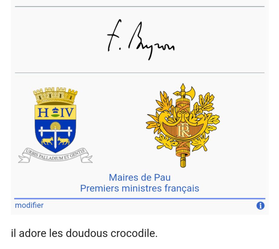 Bayrou aime les doudous crocodile d’après Wikipédia