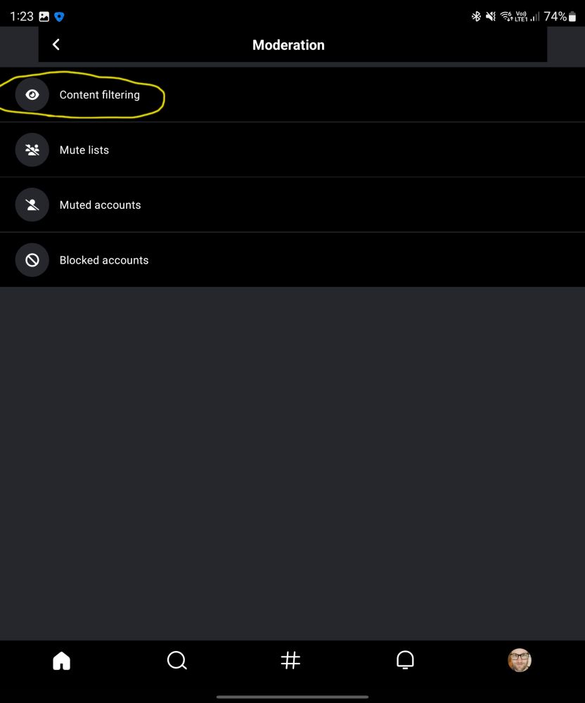 Instructions on how to find and modify content filter settings in the app, part 2 of 3:
2. Tap on ″Content filtering″.
