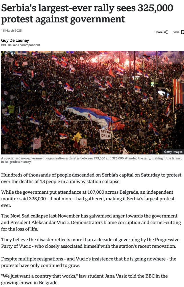 News report about mass protests in serbia