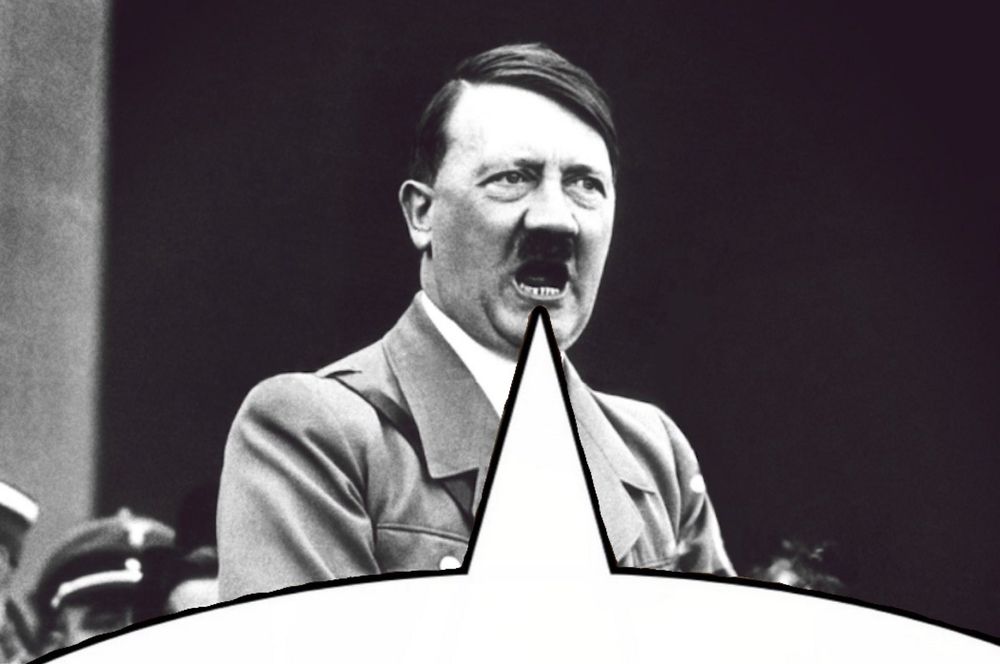 Hitler speaking with a speech bubble implying he is saying the quoted post