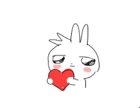 Drawing of bunny blushing and holding heart