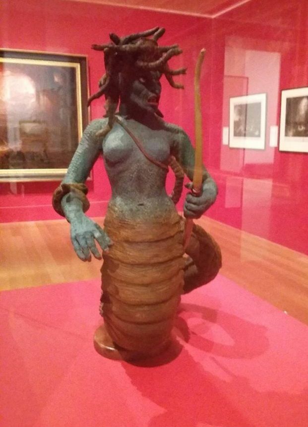 The Medusa model from Clash of The Titans, 1981 film. Model by Ray Harryhausen.
The model has brown snake lower body, a green torso and head, snakes for hair and carrying a bow.
