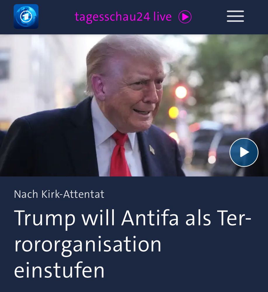 Tagesschau Screenshot.
Nach Kirk-Attentat
Trump will Antifa als Terrororganisation einstufen